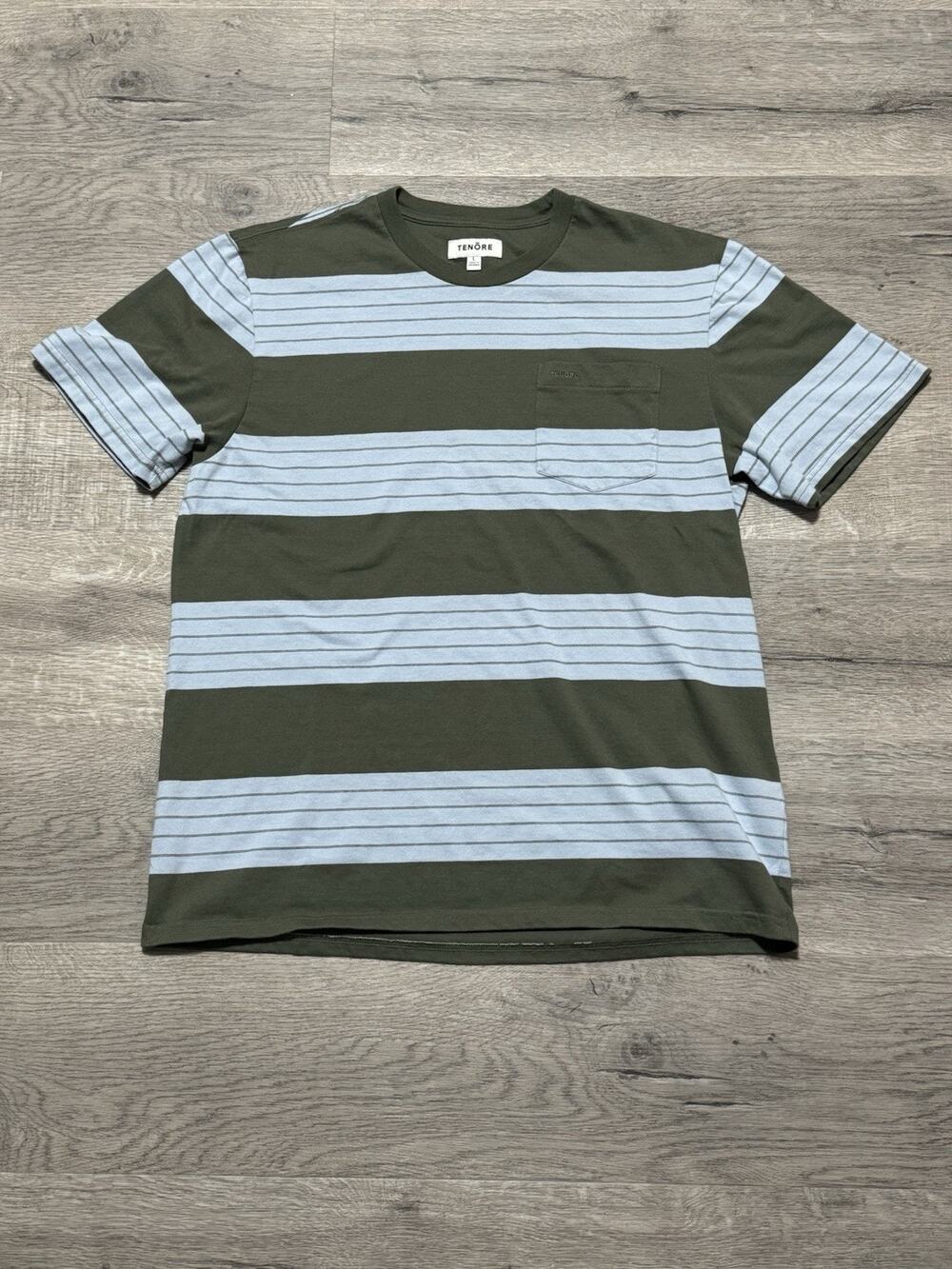 Tenore Short Sleeve Men’s T Shirt Sz L Striped Blue Green